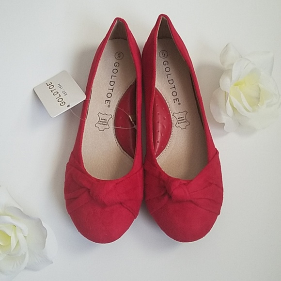 Gold Toe Red Flat Shoes - Picture 4 of 8
